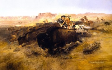  1895 Tableau - la chasse au bison 1895 Charles Marion Russell Indiens d’Amérique